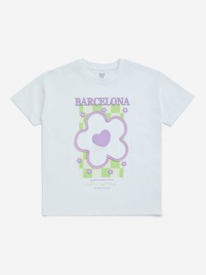 Y&F Kids White Floral Design Cotton T-Shirt
