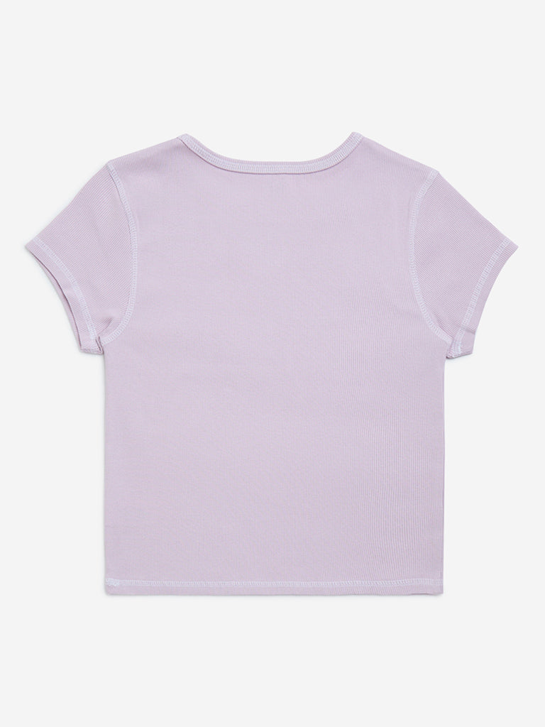 Y&F Kids Lilac Text Printed Cotton-Blend T-Shirt - Image 3