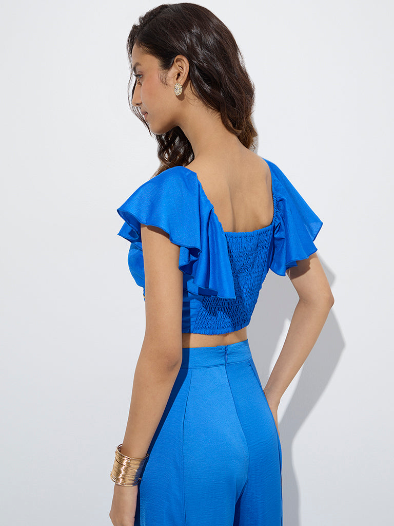 Vark Blue Ruched Detailed Embellished Ethnic Top - Image 4