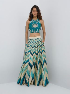 Vark Teal Chevron Printed Skirt
