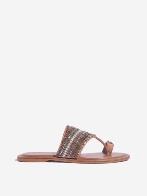 LUNA BLU Tan Embellished Toe-Ring Sandals