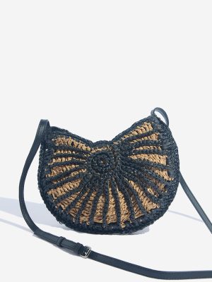 Westside Black Shell Design Raffia Sling Bag