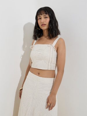 LOV Off-White Embroidered Crop Top