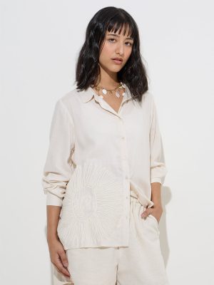 LOV Off-White Sun Embroidered Shirt