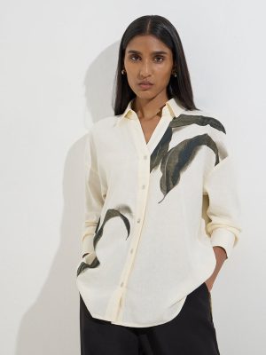 Wardrobe Cream Leaf Patterned Shirt