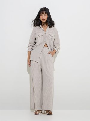 LOV Taupe Stripe Printed Shirt