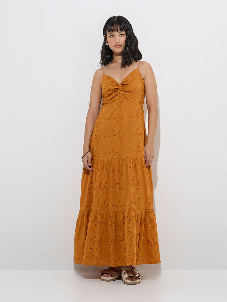 LOV Orange Schiffli Detailed Cotton Tiered Dress - Image 2