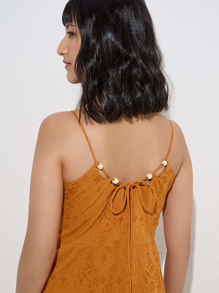 LOV Orange Schiffli Detailed Cotton Tiered Dress - Image 3