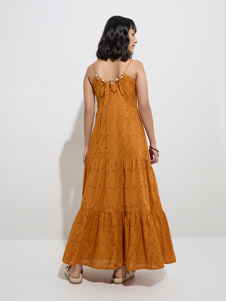 LOV Orange Schiffli Detailed Cotton Tiered Dress - Image 4