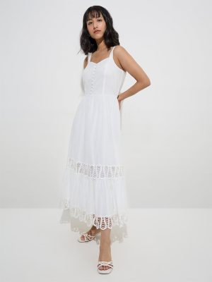 LOV White Lace-Detailed A-Line Dress