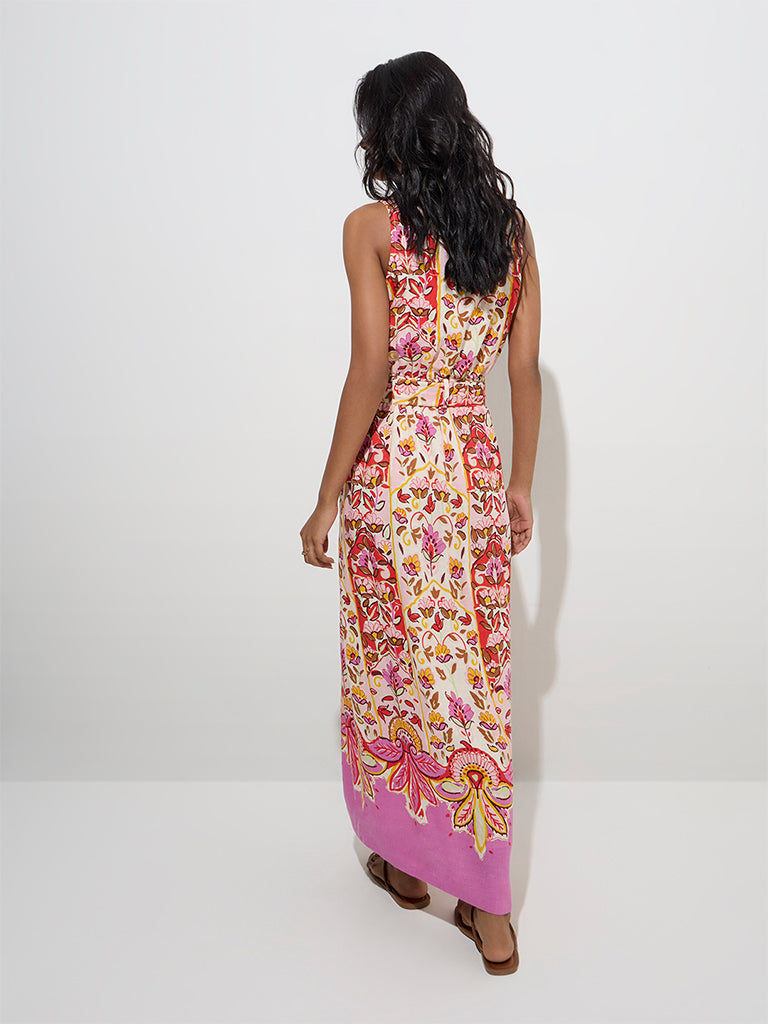 LOV Multicolour Floral Design A-Line Dress with Belt - Image 4