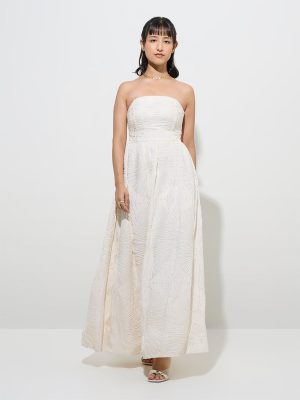 LOV Off-White Embroidered Tube Dress