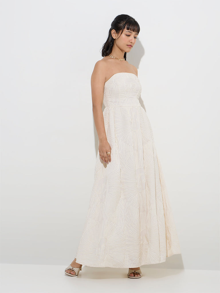 LOV Off-White Embroidered Tube Dress - Image 2