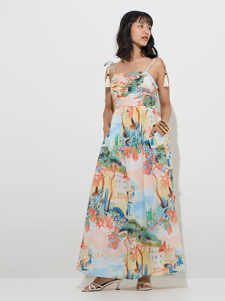 LOV Multicolour Scenic-Inspired Cotton A-Line Dress - Image 3