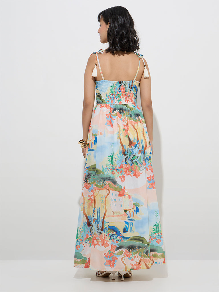 LOV Multicolour Scenic-Inspired Cotton A-Line Dress - Image 4