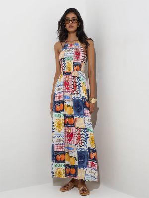 LOV Multicolour Printed Cotton-Blend A-Line Dress