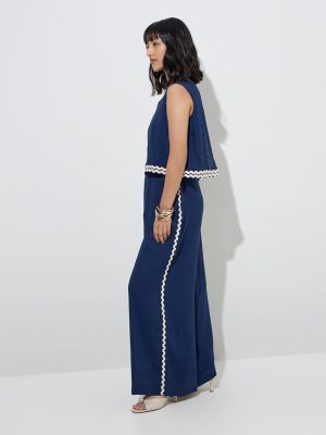LOV Navy Solid Jumpsuit