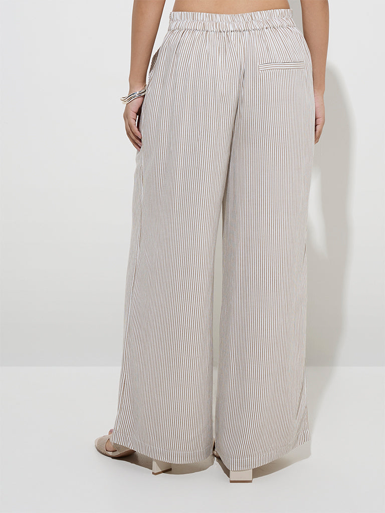 LOV Taupe Striped Mid-Rise Trousers - Image 4