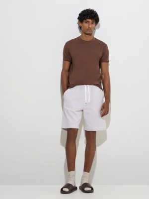WES Lounge Taupe Relaxed-Fit Mid-Rise Cotton-Blend Shorts
