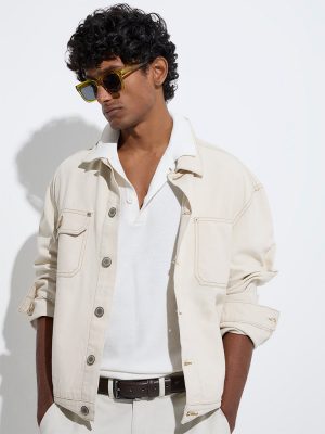 WES Casuals Light Beige Relaxed-Fit Cotton Jacket