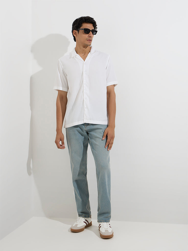 WES Casuals White Solid Relaxed-Fit Shirt