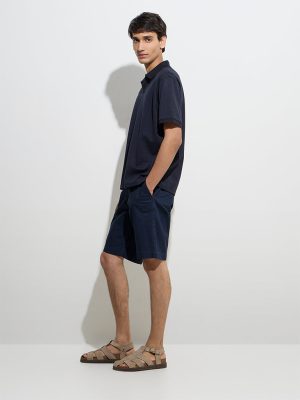 WES Casuals Navy Relaxed-Fit Cotton-Blend Polo T-Shirt