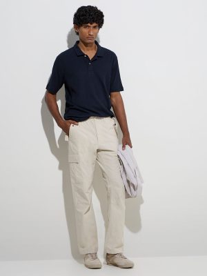 WES Casuals Navy Relaxed-Fit Cotton-Blend Polo T-Shirt