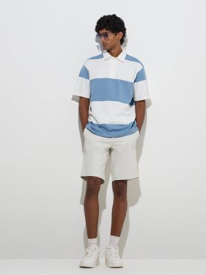 WES Casuals Blue Colour-Blocked Relaxed-Fit Polo T-Shirt