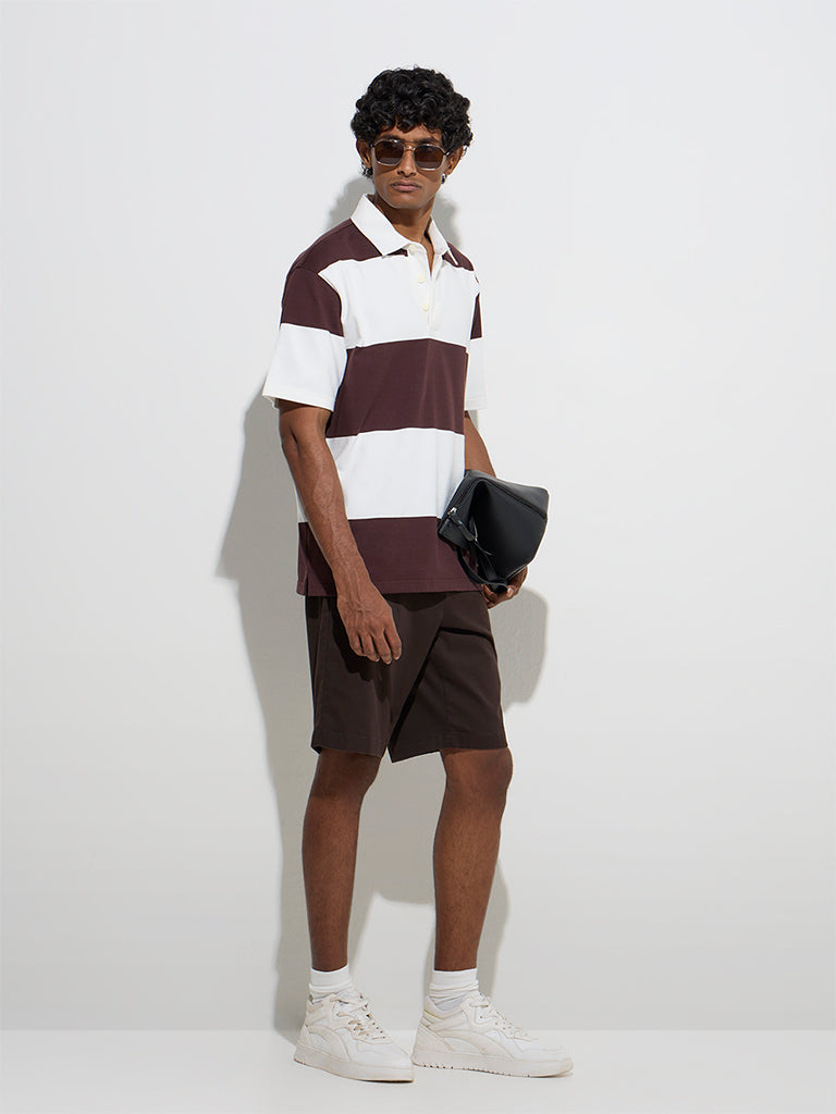 WES Casuals Brown Relaxed-Fit Cotton-Blend Polo T-Shirt - Image 3