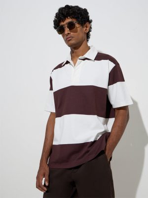 WES Casuals Brown Relaxed-Fit Cotton-Blend Polo T-Shirt