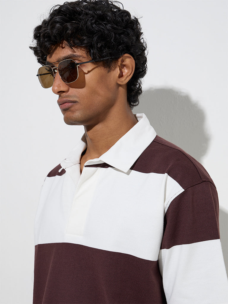 WES Casuals Brown Relaxed-Fit Cotton-Blend Polo T-Shirt - Image 4