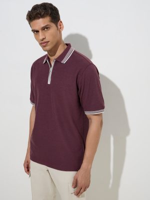 WES Casuals Wine Quarter Zip Polo T-Shirt