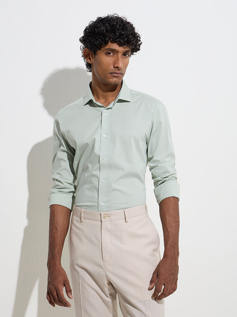 WES Formals Mint Ultra-Slim Fit Cotton-Blend Shirt - Image 2