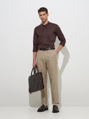 WES Formals Dark Brown Ultra-Slim Fit Shirt