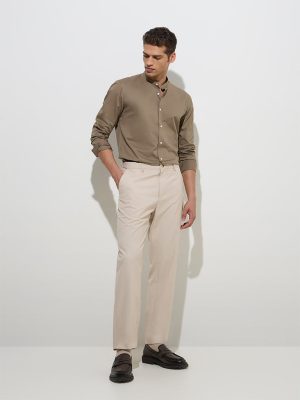 WES Formals Taupe Ultra-Slim Fit Shirt