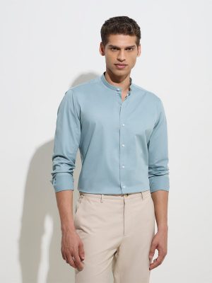 WES Formals Light Teal Ultra- Slim Fit Shirt