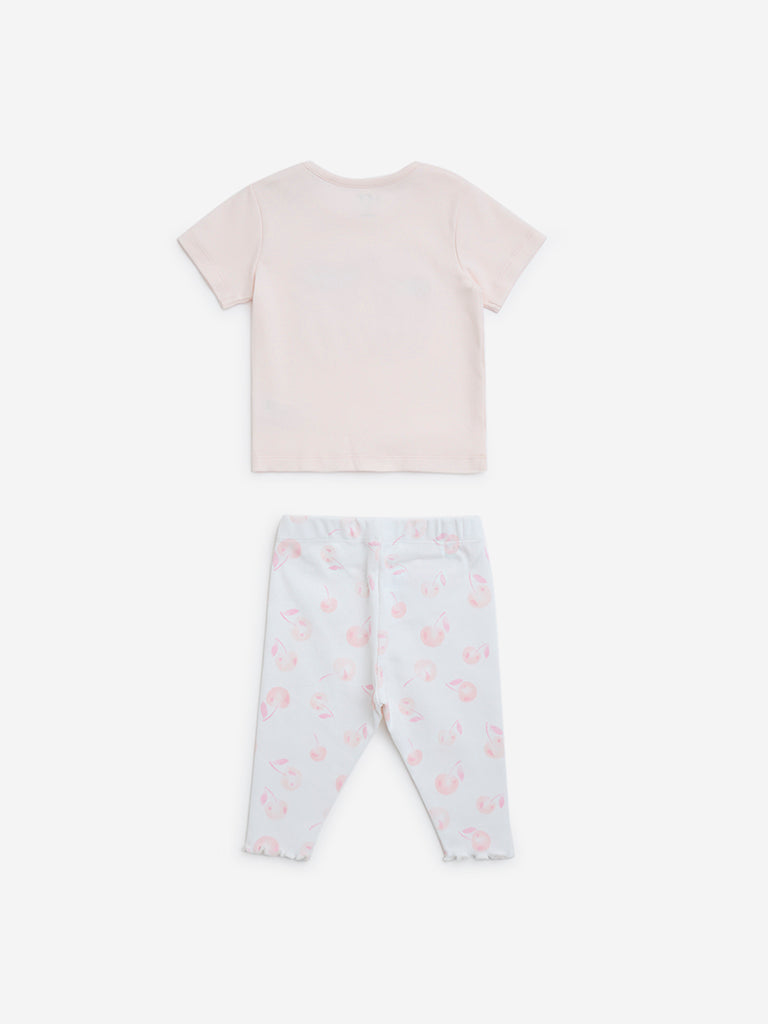 HOP Baby Pink Embroidered Cotton Top and Pants Set - Image 2