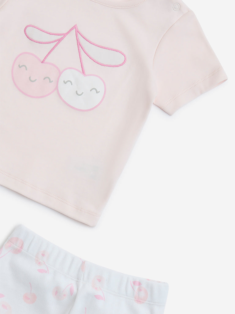 HOP Baby Pink Embroidered Cotton Top and Pants Set - Image 3