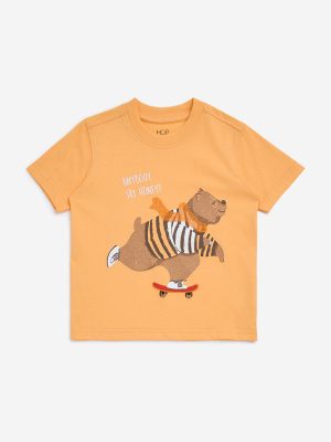 HOP Kids Orange Animal Design Cotton T-Shirt