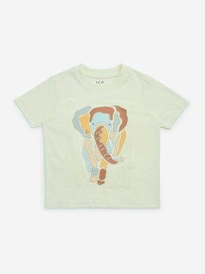 HOP Kids Off-White Animal Printed Cotton T-Shirt