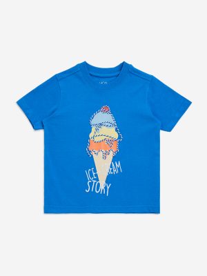 HOP Kids Blue Ice-Cream Design Cotton T-Shirt