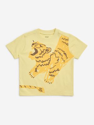 HOP Kids Light Yellow Animal Printed Cotton T-Shirt