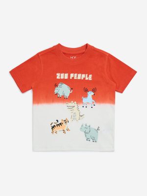 HOP Kids Red Animal Printed Cotton T-Shirt