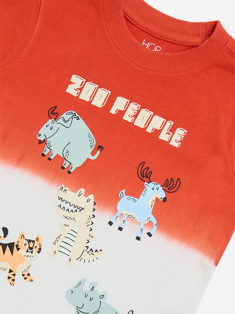 HOP Kids Red Animal Printed Cotton T-Shirt - Image 3