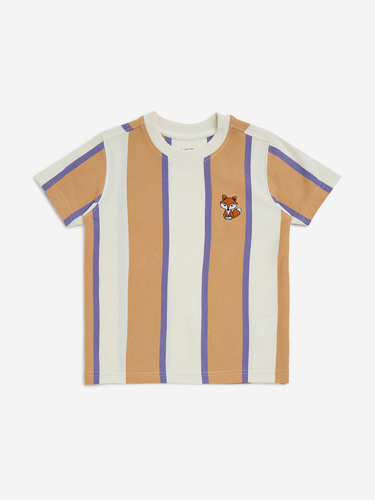 HOP Kids Multicolour Striped Design Cotton T-Shirt