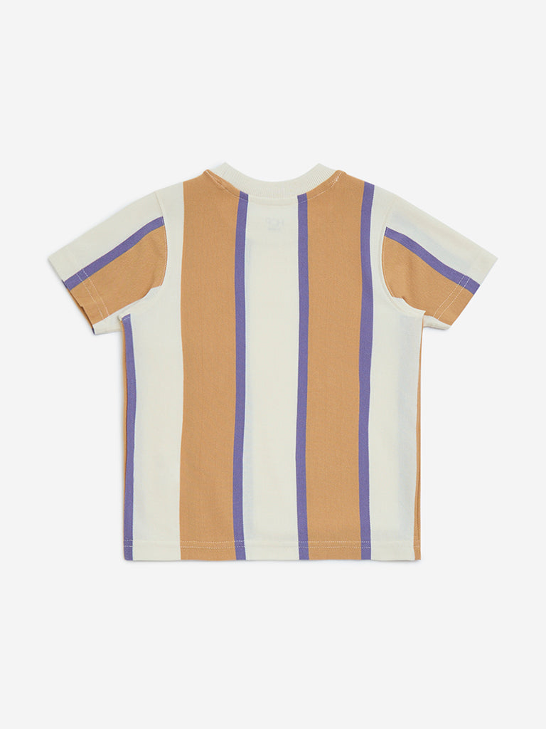 HOP Kids Multicolour Striped Design Cotton T-Shirt - Image 2