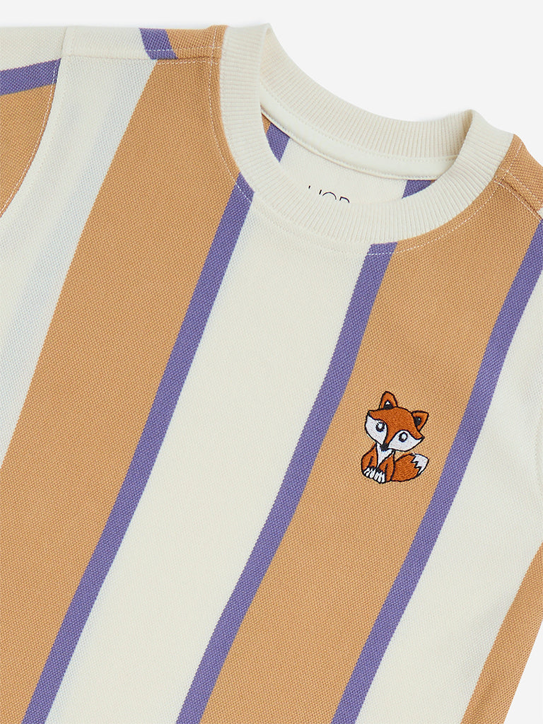 HOP Kids Multicolour Striped Design Cotton T-Shirt - Image 3