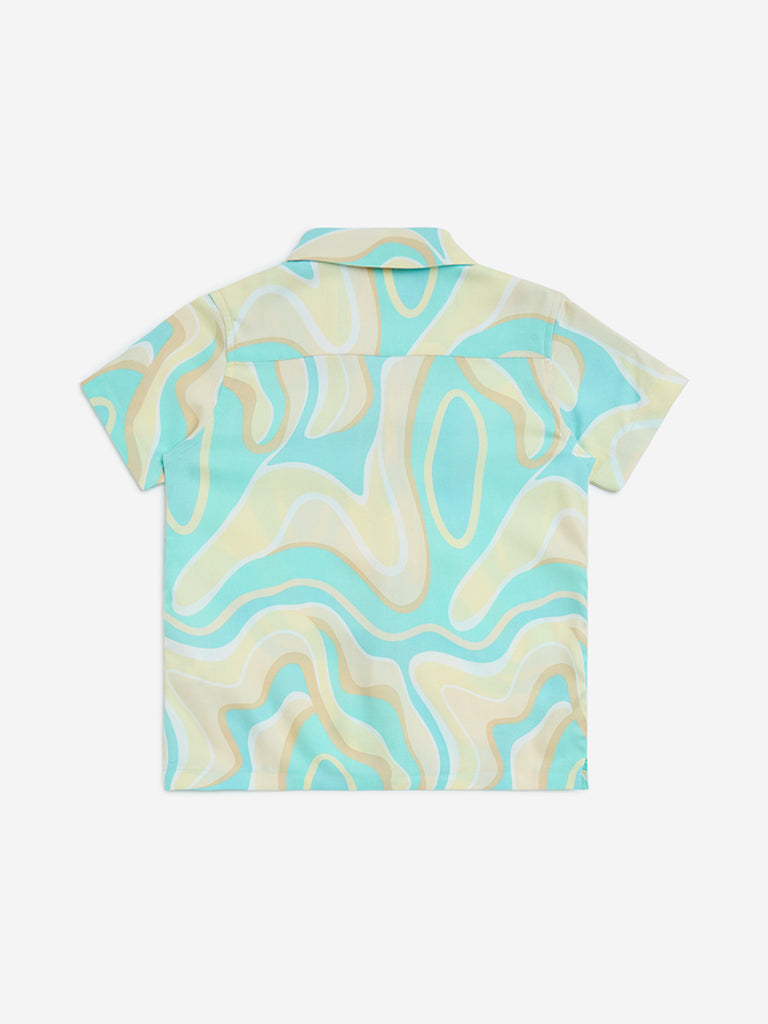 HOP Kids Multicolour Marble Printed Resort-Fit Shirt - Image 2