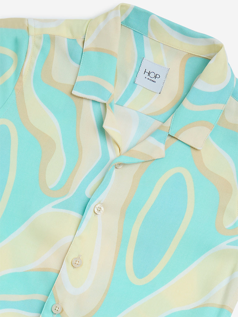 HOP Kids Multicolour Marble Printed Resort-Fit Shirt - Image 3
