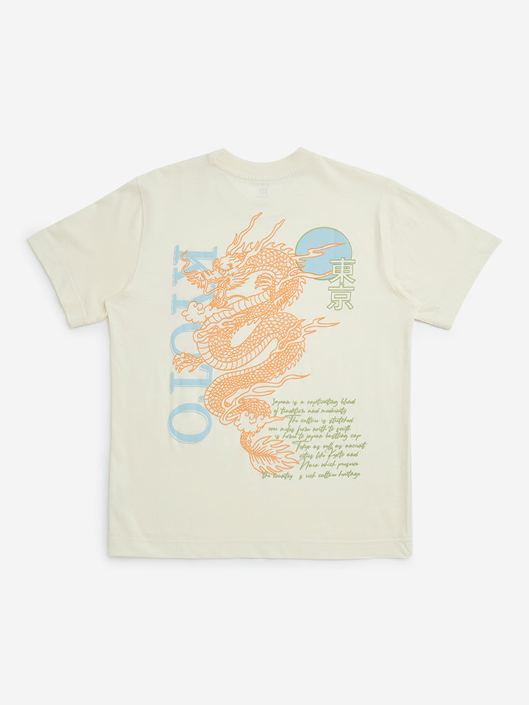 Y&F Kids Off-White Printed Cotton T-Shirt - Image 2